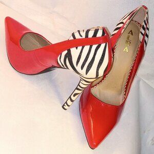 Alba Patent glossy red,  black & White Zebra print